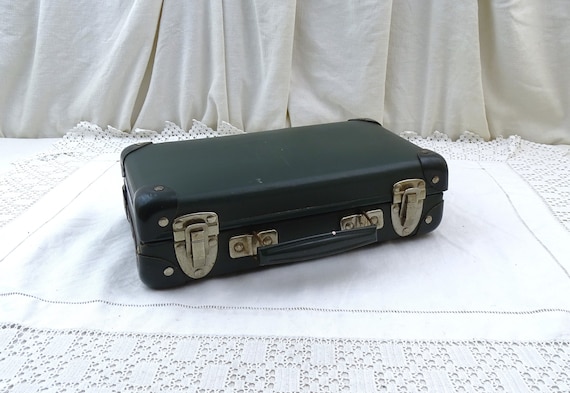 Small Vintage French Dark Green Cardboard Suitcase, Child's Retro Case  France, Little Old Style Travel Luggage / Baggage, Flea Market Home