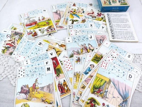 Large Vintage Astro Mythological Mlle Lenormand Card Deck with Booklet In English , 54 Cards, Grimaud Divination Fortune Telling Game