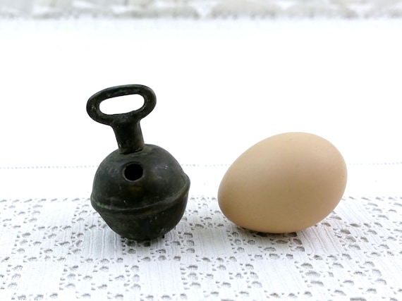 Antique French Large Silver Plated Brass Farm Horse Bell, Retro Round Metal Sleigh Bell from France, Vintage Collectible Chime, Jingle Bell