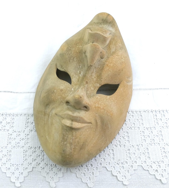Vintage Japanese Carved Wooden Reversible Two Faced Mask Happy and Sad, Retro Fun Wall Mask, Asian Theater Costume made of Wood Japan