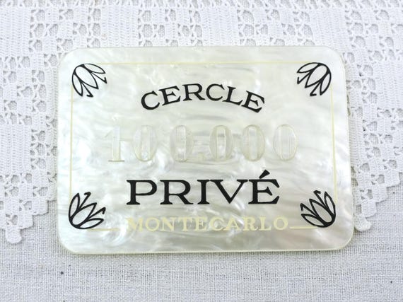 1 Large Vintage French Monte Carlo Casino Rectangular Mother of Pearl Lucite 100000 Plaque Cercle Privé, Retro Baccarat Marker Gaming Decor