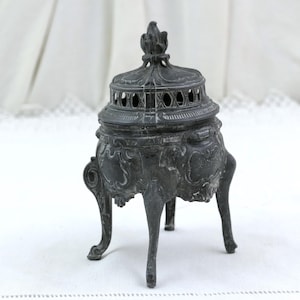 Antique French  19th Century Dark Pot Metal Small Jewelry Box on 4 Legs, Retro Ornamental Rococo Style Casket, Victorian Boudoir Decor