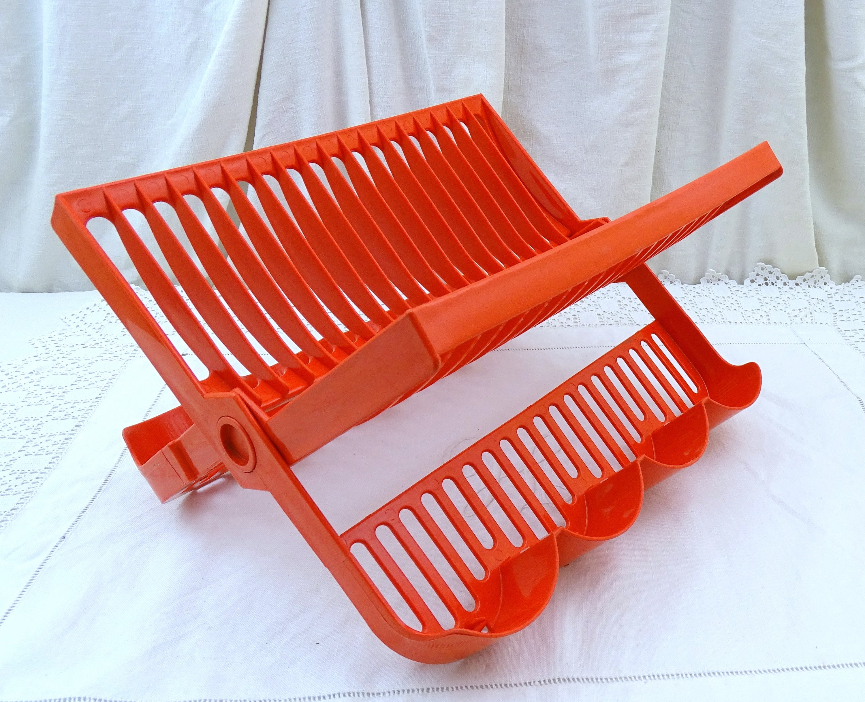 Vintage Mid Century Bright Red Folding Plastic Dish Drainer, Retro Kitchen  Washing Up Accessory from France, Small Apartment Sink Rack