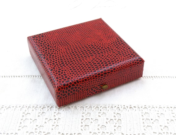 Vintage French Square Red and Black Presentation Coin Case Padded Red Velvet and Satin Lining from Monnaie de Paris, Upcycled Jewelry Box