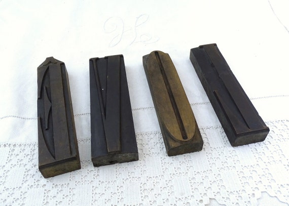 4 Large Antique French Wooden Printing Blocks Letters L O V E, Retro Big Printers Stamps from France, Old Style Curio Flea Market Decor