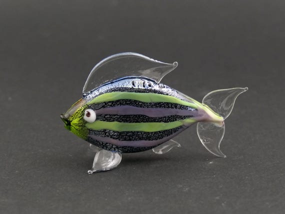 Vintage Handmade Art Glass Blue and Green Murano Style Exotic Fish, Retro Colorful Ocean Animal Sea Side Coastal Themed Decor