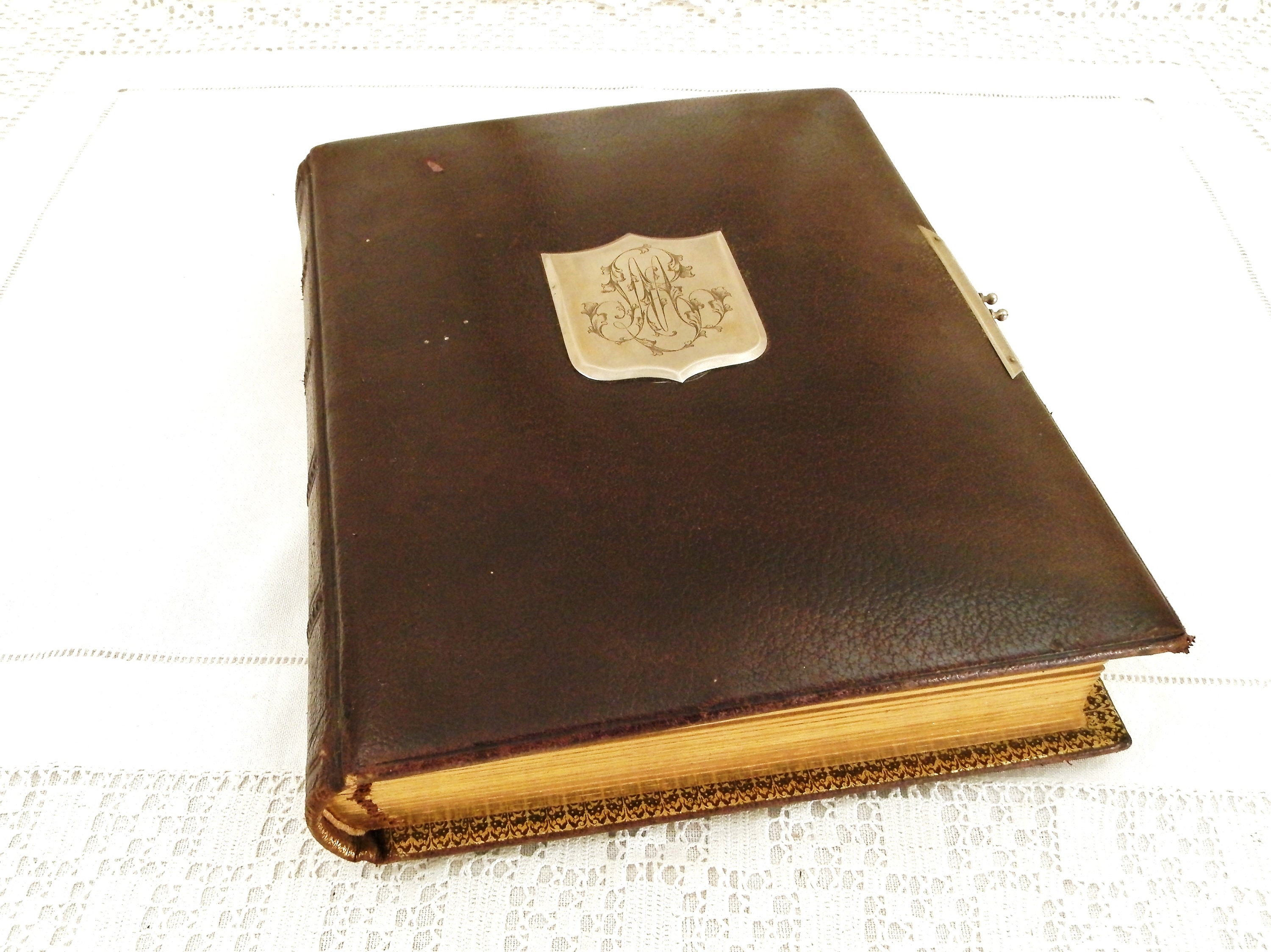 Antique French Leather Bound Portrait Album with Original 