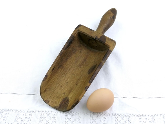Large Antique French Wooden Bakers Flour Scoop, Retro Boulangerie Tool From France, Vintage Country Brocante Farmhouse Kitchen  Decor