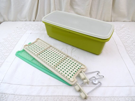 Vintage Tupperware Easy Crisp 782- 13 Olive Green Celery Vegetable Keeper Plastic Rectangle Storage Container with Lid Veggie Crisper France