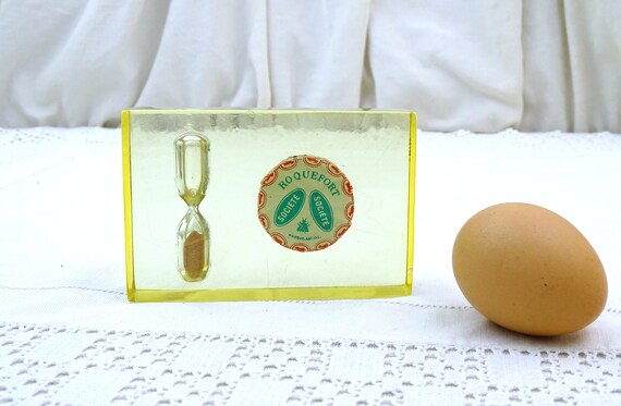 Vintage French Promotional Resin Incased Egg Timer for Roquefort Cheese, Retro Fun Kitchenware from France, Boiled Egg Curio Hour Glass