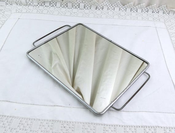 Large Vintage French 1950s Barber Mirror With 2 Side Handles, Upcycle, Retro Gallery Looking Glass Wall, Bathroom Shaving Grooming Decor