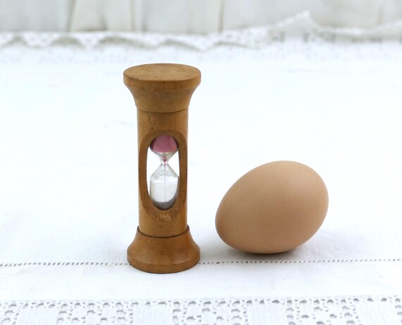 Antique French Wooden Cased Egg Timer with Pink Sand, Retro Country Farmhouse Kitchen Style Utensil from France, Cottagecore Cooking