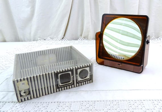 Vintage Boxed French Mid Century Swivel Make Up Magnifying Mirror Table Top Stand or Wall Mounted, Retro Vanity Woman's Boudoir 1960 Decor