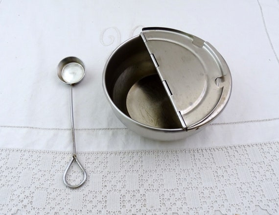 Vintage Italian Stainless Steel Expresso Machine Ground Coffee Storage Lidded Round Box, Retro Cafe Accessory Italy, Restaurant Kitchen