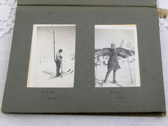 Antique English 1920s Family Black and White Photograph Album with Holidays Snaps, Retro Photo Book of British People, Daily Life from Past