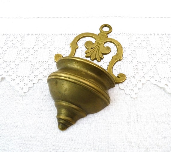 Vintage Reproduction Medieval Metal Wall Pocket from France, Retro French Brass Decorative Wall Hanging For Dried Flowers, Fleamarket Decor