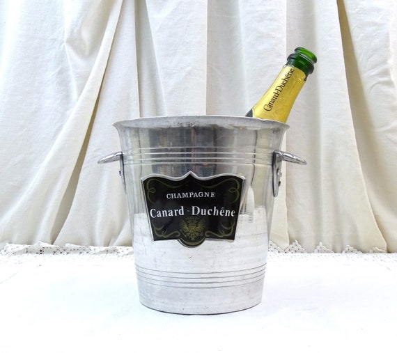 Vintage French Metal Champagne Ice Bucket By Canard Duchene with 2 Side Handles, Wine Bottle Chiller from France, Upcycled House Planter