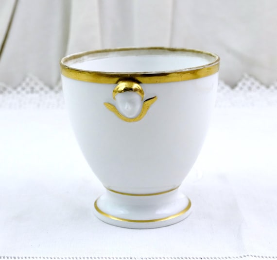 Antique French Early 1800s Footed Sugar Pot White and Gold Paris Porcelain China Bowl Mascarons Cherub Angels Cameo Head Handles