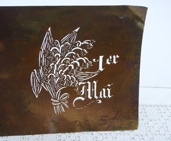 French Antique Copper Stencil for 1er Mai = 1st of May Used by Cake Makers, Vintage Baking Craft Stenciling from France, Curio Kitchen Decor