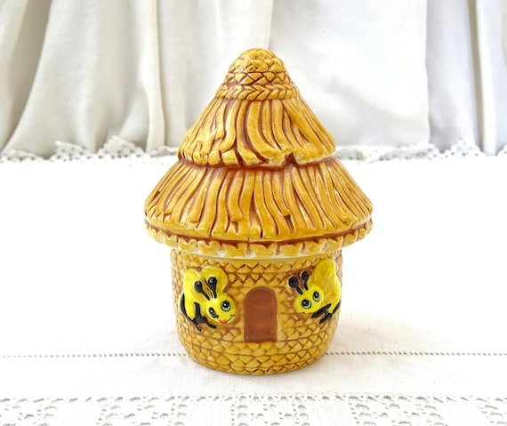 Vintage Pottery Honey Pot Shaped as a Straw Beehive or Skep, Retro Ceramic Kitchen Container from France, China Country Cottage Kitchenware