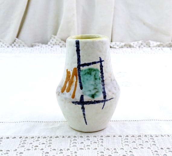 Small Vintage Mid Century Modern West German Scheurich 537-11 Posy Vase with Abstract Pattern, Little Retro MCM Bud Vase, 1950s Art Pottery