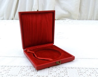 Vintage French Square Red Presentation Coin Case Padded Red Velvet and Satin Lining from Monnaie de Paris, Upcycled Necklace Jewelry Box