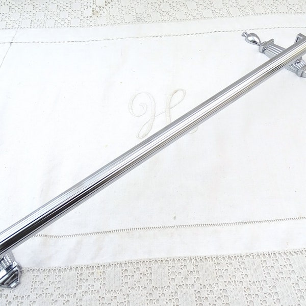 Vintage French Wall Mounted Chrome Plated Towel Rail, Retro 1960s Bathroom Silver Tone Towel Hanger from France, Chateau Chic Bath Fitting