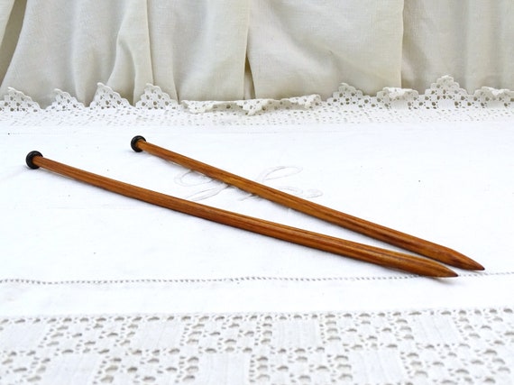 Vintage 34 cm / 13.38" Long Wooden Knitting Needles 12mm / 0.47 Inches Diameter US Size 17, Retro Knitted Accessory from France made of Wood