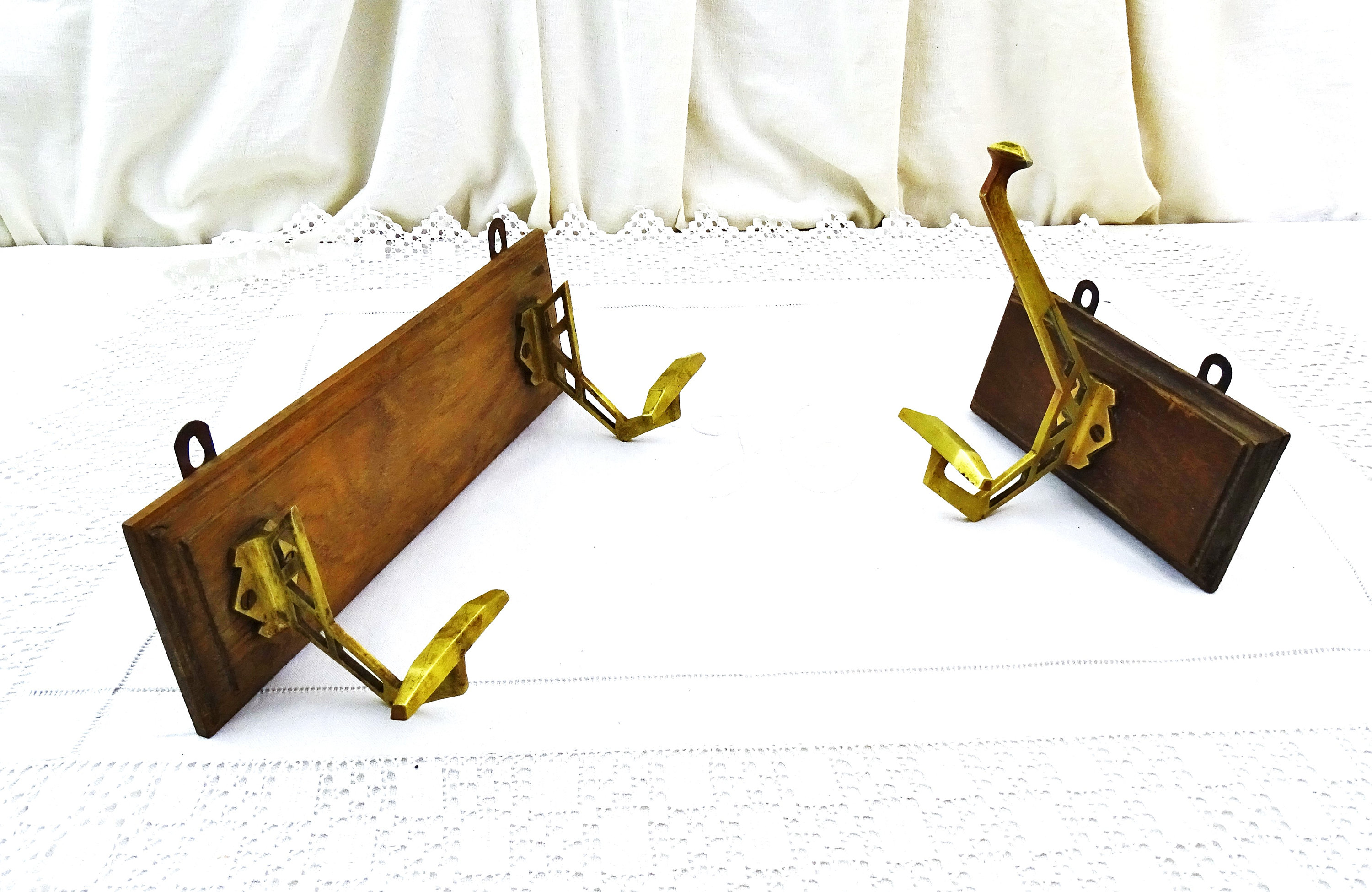 Set of 3 Antique French Art Deco Coat and Hat Hooks made of Brass with ...