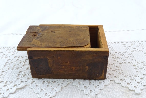 Small Vintage French Wooden Postal Box with Sliding Lid, Retro Upcycled Curio Jewelry Container from France, Country Farmhouse Decor France