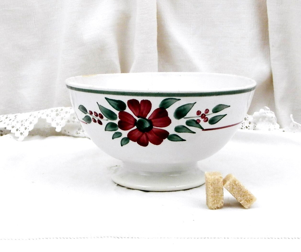 Large Antique French Ceramic Hand Painted Café au Lait Coffee Bowl