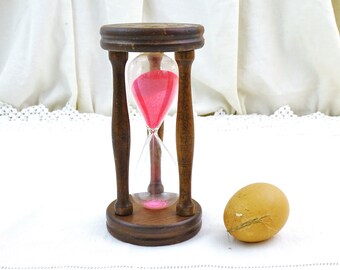 Temporizador vintage francés de madera y vidrio con arena rosa de 9 minutos y 30 segundos, estilo rústico retro francés, decoración de cocina antigua.