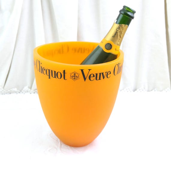 Vintage Bright Orange Veuve Clicquot Champagne Ice Bucket, Retro Sparking White Wine Chiller from France, Chic Drinks Party Accessory