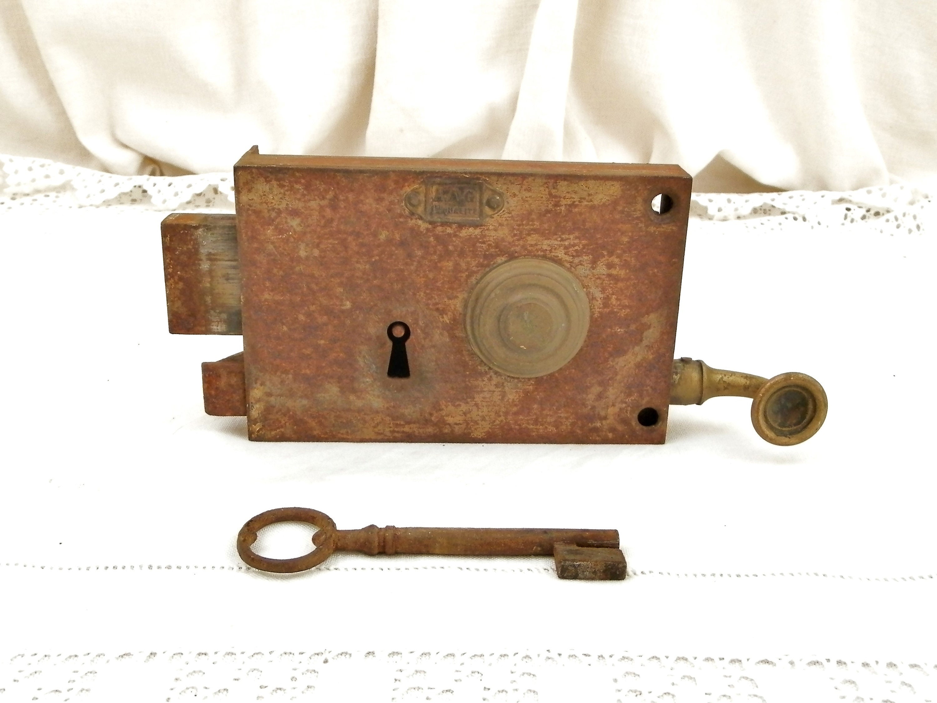 Antique French Iron and Brass Traditional Authentic Working Front ... Antique French Iron and Brass Traditional Authentic Working Front ...