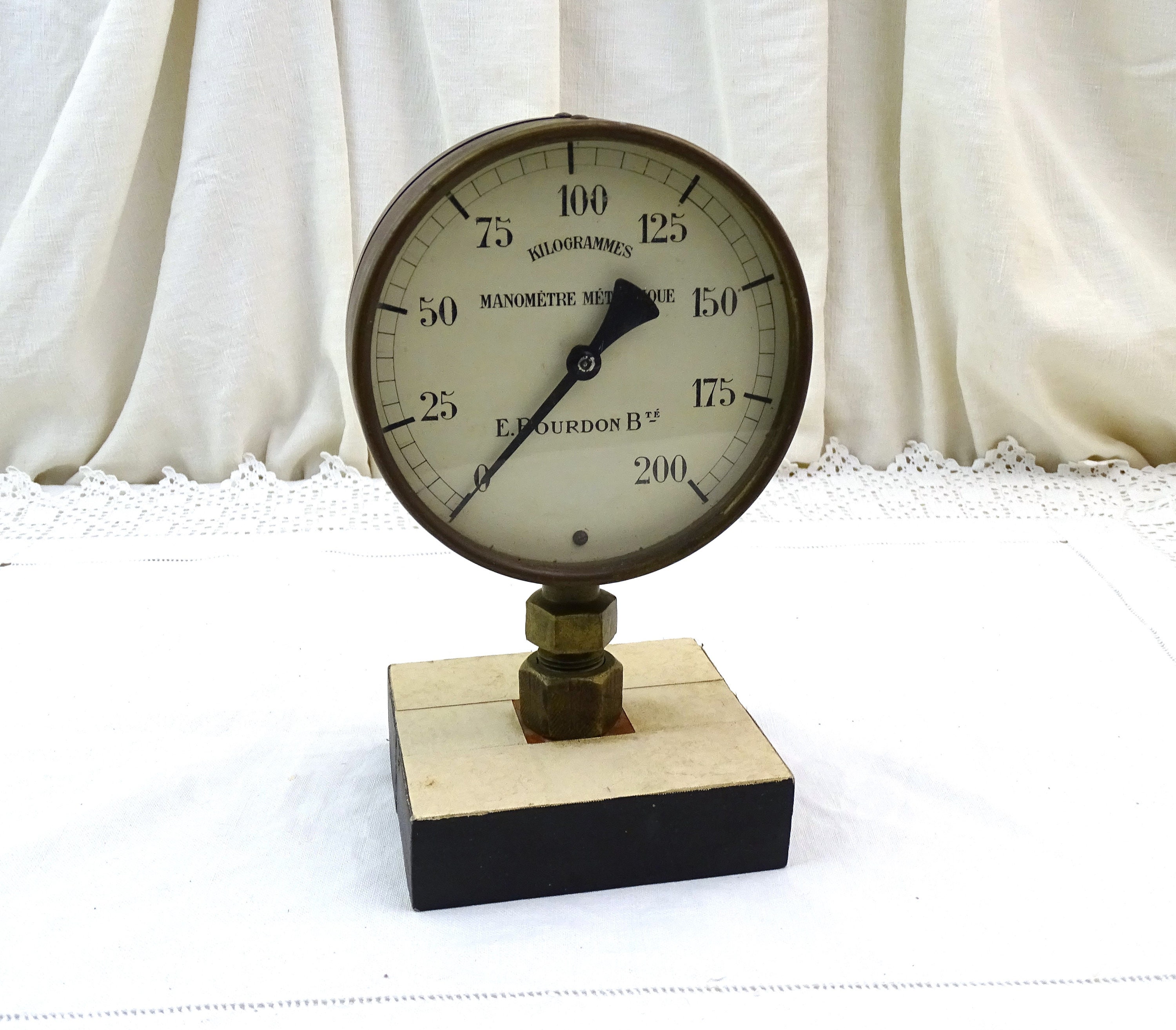 Large Antique French Manometer Dial with Transparent Backing in