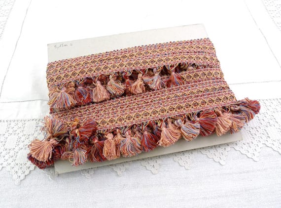5.15 Meters / 4.37 Yards Vintage Unused French 1960s Pink Purple and Blue Tassel Fringe Trim, Retro Passementerie Haberdasher France