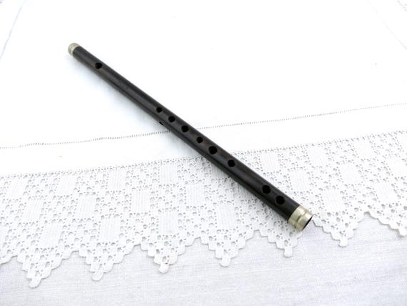 Antique French Wooden Flute Au Ménestrel Breton by Gaudu Saint Brieuc of Exotic Wood, Retro Traditional 19th C Wind Instrument Brittany