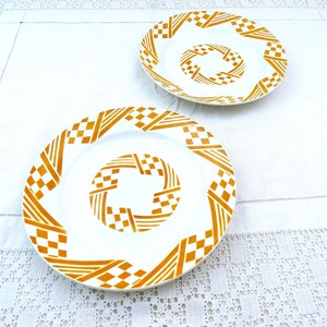 2 French Vintage Saint Amand White Plate with Geometric Art Deco Pattern, Retro 1930s Tableware from France, Old Style Crockery