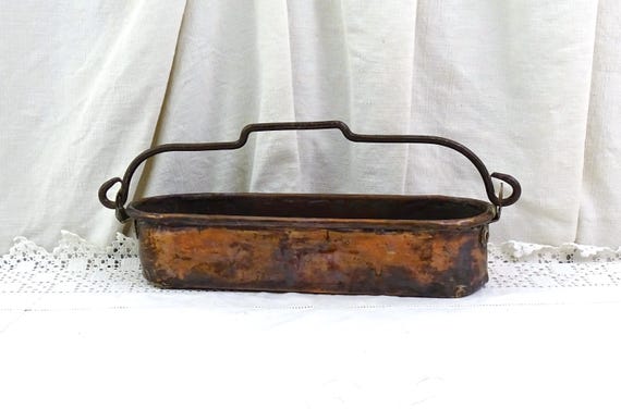 Small French Antique Copper Fish Kettle Apprentice Piece, Vintage Toy Copperware Cooking Vessel / Pan from France, Chateau Dolls House Item