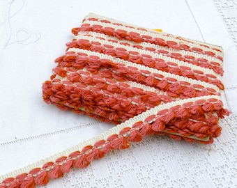 2 Meters / 2.18 Yards Vintage Unused French 1950s Pink Orange Tassel Fringe Trim, Retro Passementerie Haberdasher France, MCM Cream Braid