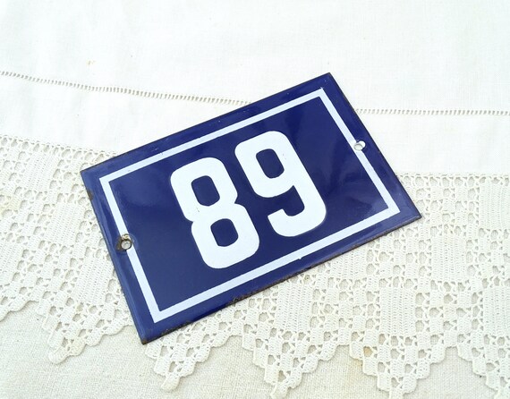 Vintage French Porcelain Enameled Metal House Sign in Blue and White Number 68 / 89, Enamelware Street Home France, Traditional Address Sign