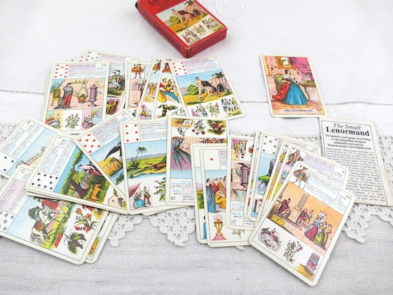 The Small Version of Vintage Astro Mythological Mlle Lenormand Card Deck Booklet In English , 37 Cards, Grimaud Divination Fortune Telling