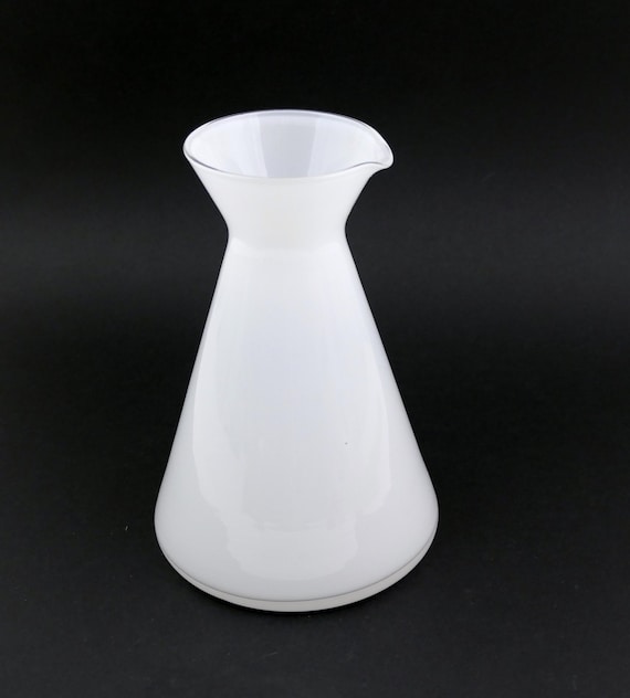 Vintage Unused Swedish Ikea Beaker / Pitcher Designed by Anne Nilsson of White Encased Clear Glass, Retro Scandi Design Glassware Tableware