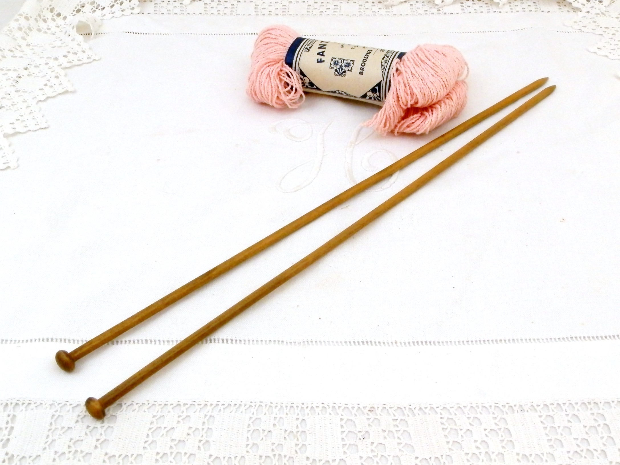 Vintage Extra Long Wooden Knitting Needles 42 cm / 16.53 in From France