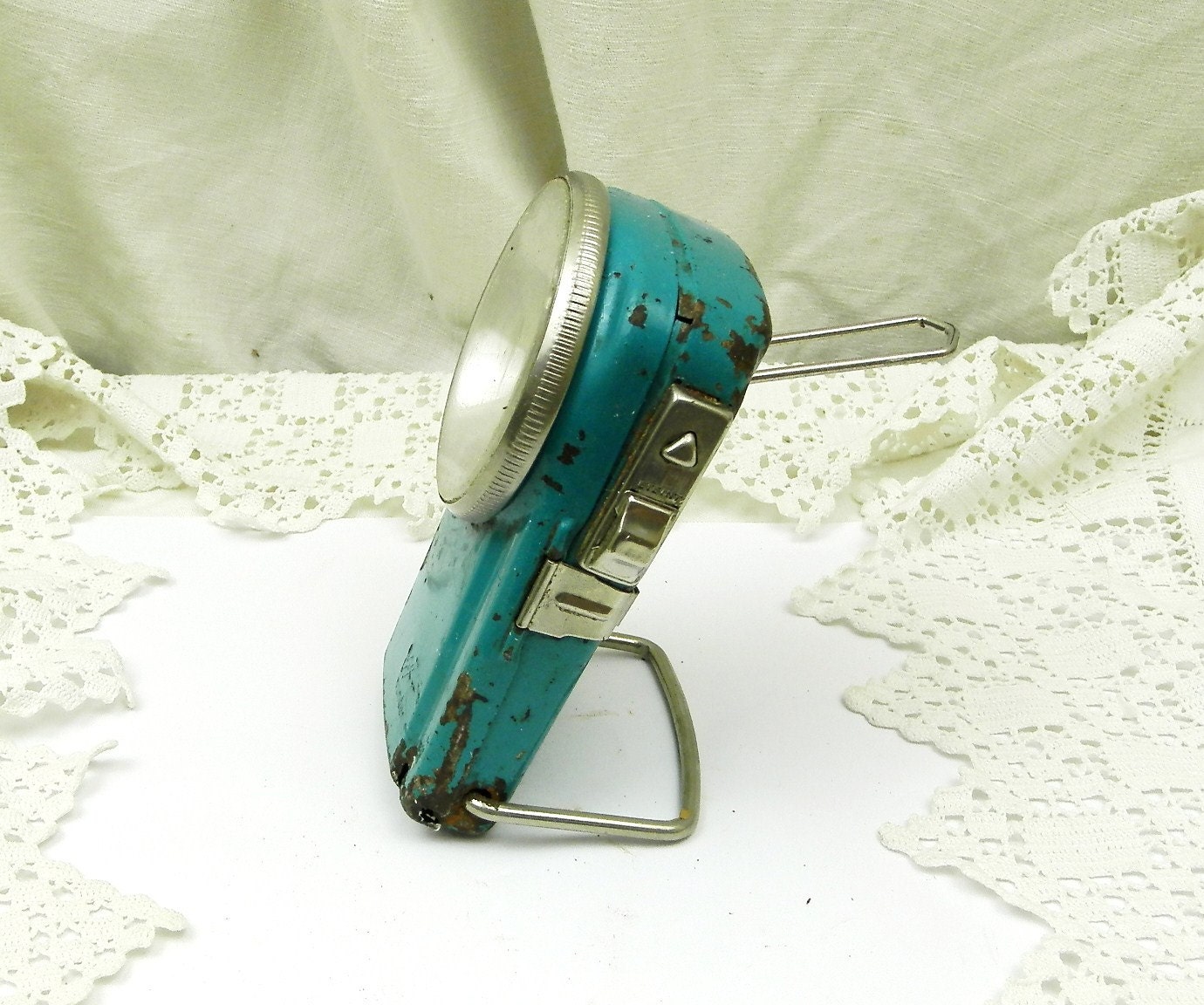 Vintage French Teal Blue Flashlight made by Wonder, 1960s Electrial