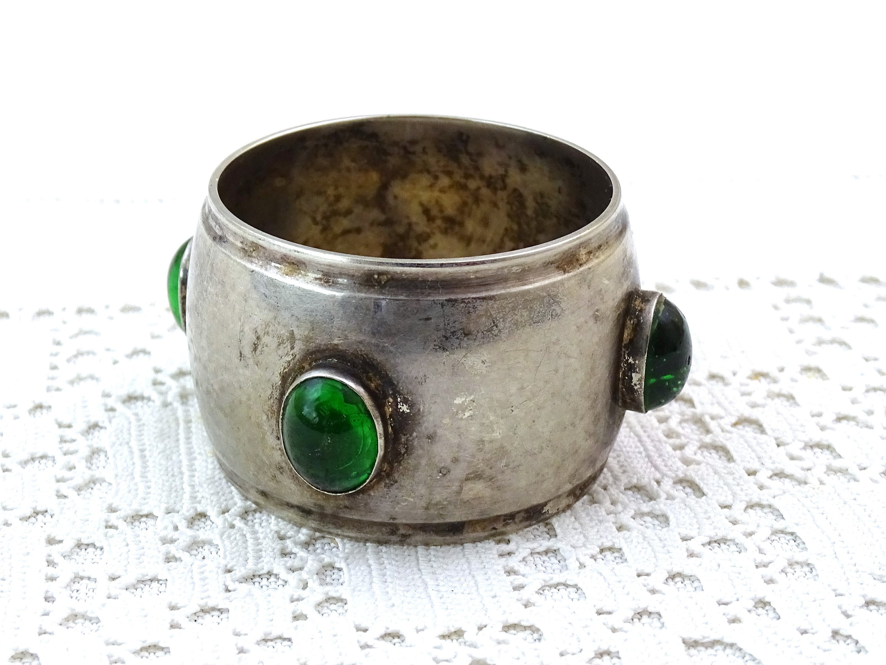 1 Antique French Art and Craft Napkin Ring in Silver Plated Metal with