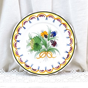Vintage French Pottery Hand Painted Decorative Plate in Traditional Design, Retro Wall Plate from France with Flower Pattern, Country Decor