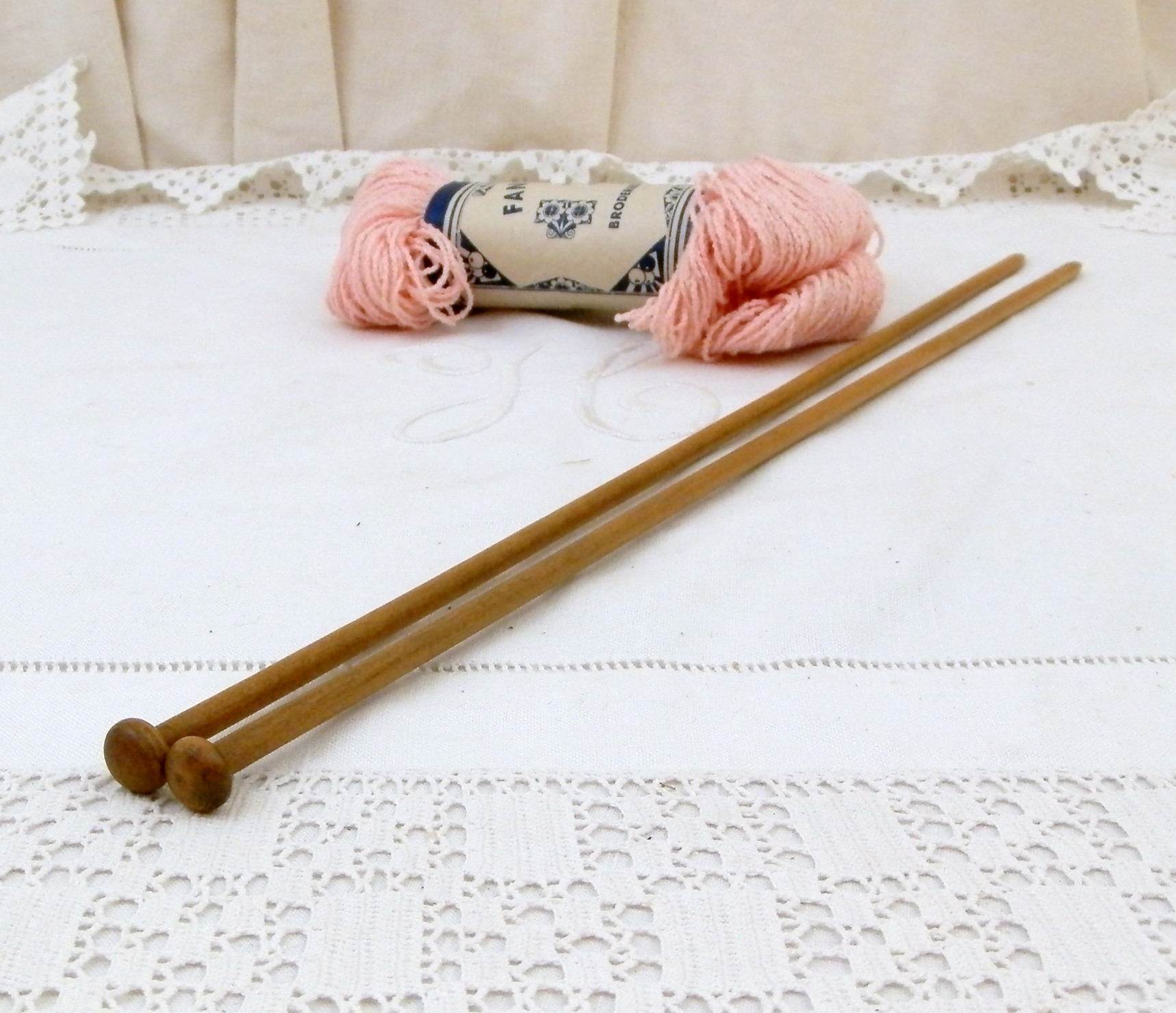 Vintage Extra Long Wooden Knitting Needles 42 cm / 16.53 in From France