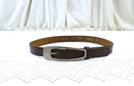 Vintage French Mid Century Leather Belt with Larg… - image 1