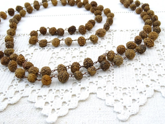 Long Vintage Natural Bhadraksha Seed Linked Bead … - image 2